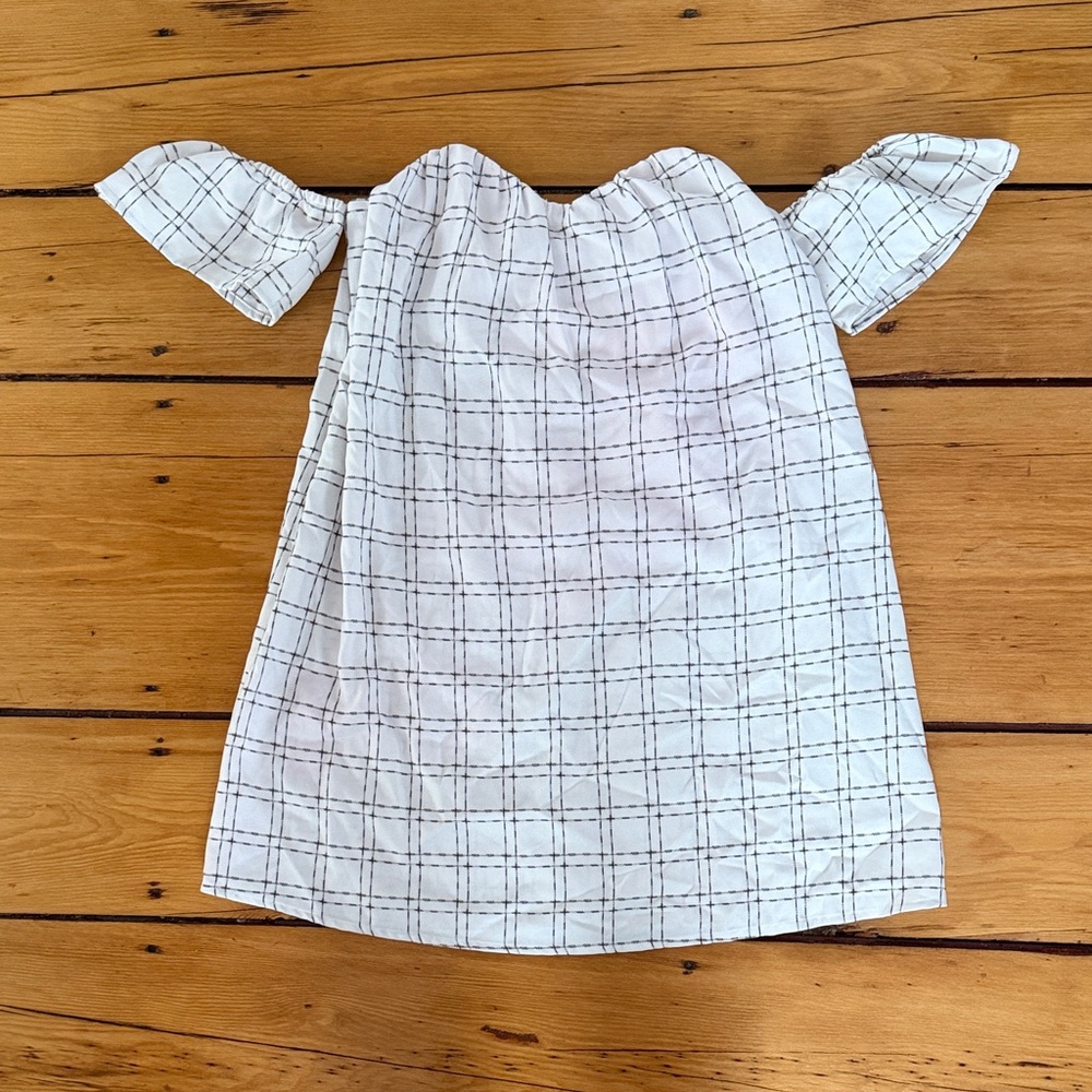 White Plaid Off-Shoulder Dress